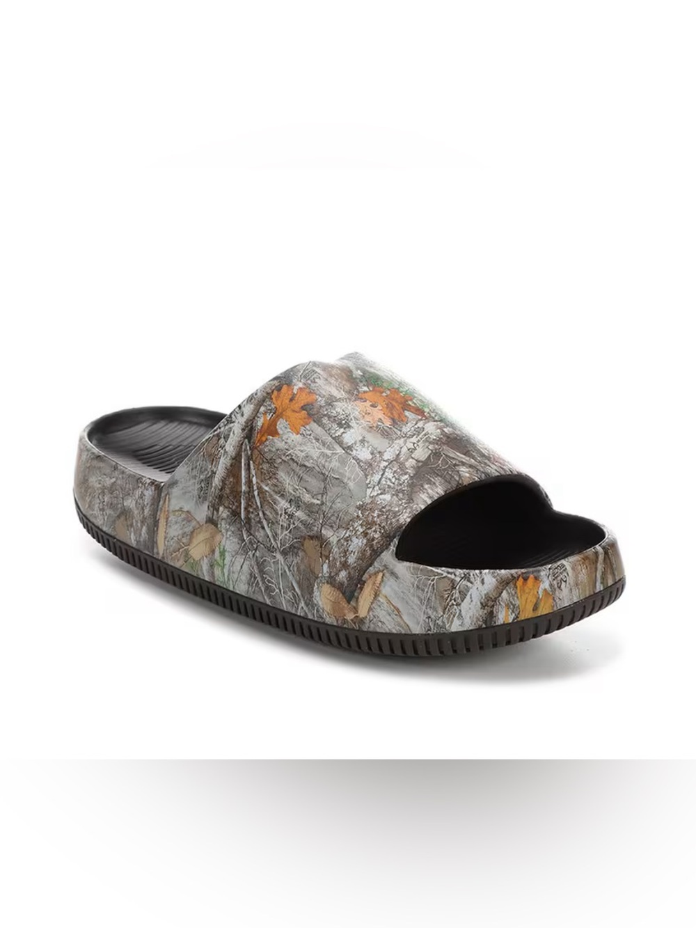 Nike Camouflage Slide Sandal in Gray with Orange Leaf Accents